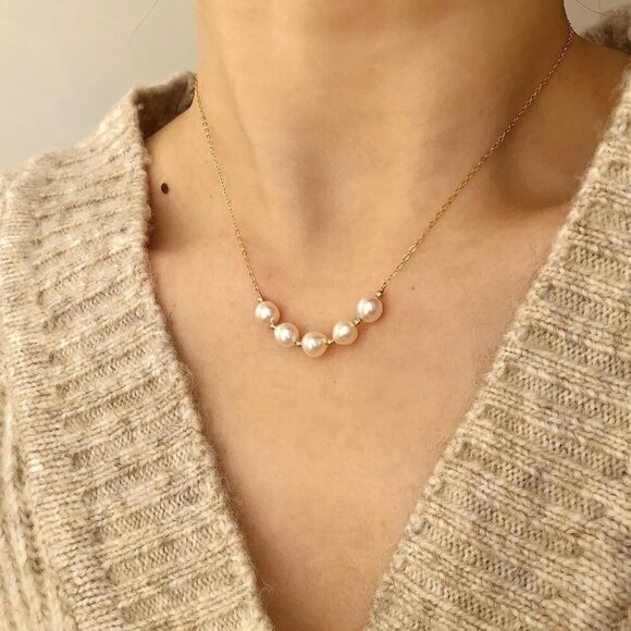 KummerSaprk Pearl Choker Necklace for Women Layered Gold Beaded Jewelry Gift - Picture 2 of 7